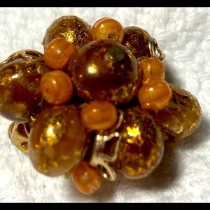 Vintage gold and tan beaded earrings #013